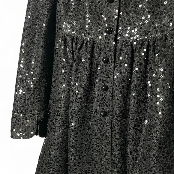 Betsey Johnson Vintage Black Sequin Button Front Coat Jacket Womens 8 Holiday - Picture 3 of 6